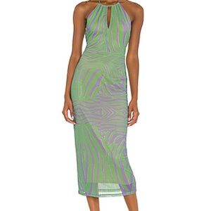 Green and Purple Halter Midi Dress, NWT Size Medium